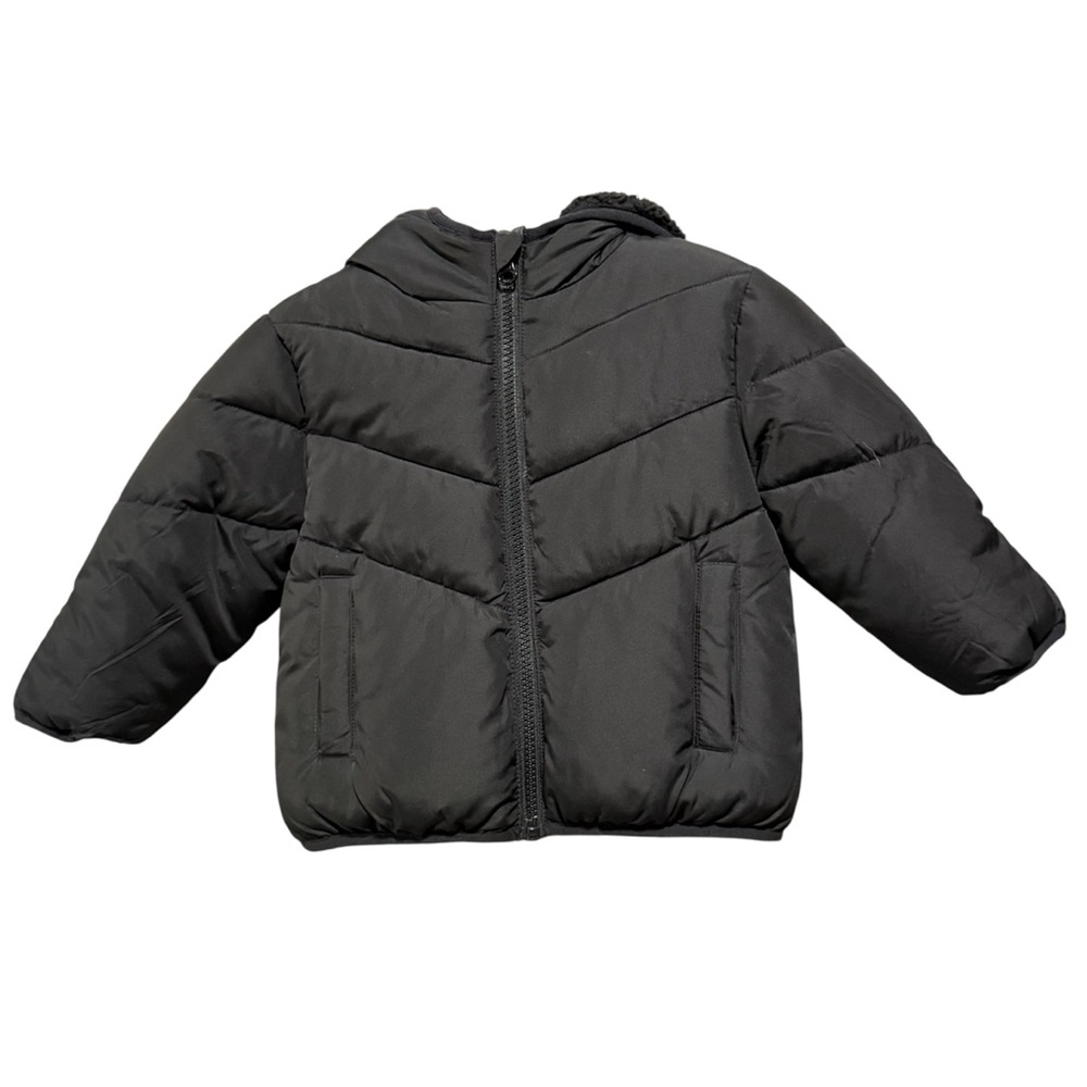 Swisstech Black Puffer Jacket Baby Toddler 12M Hooded Sherpa Lined Winter Coat